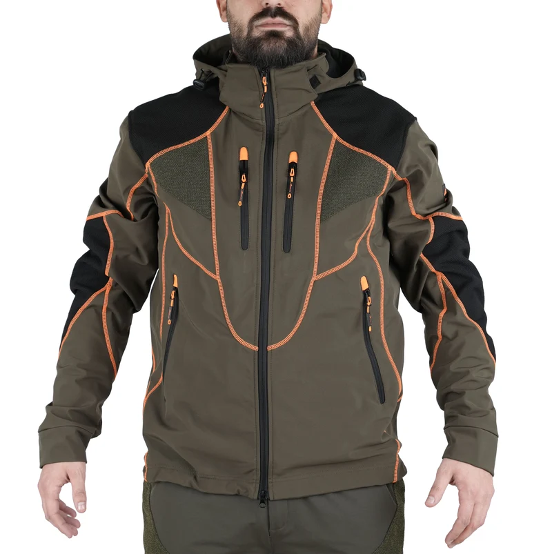 Giacca Masseria Caccia Softshell New 48 Verde/Arancio Fluo