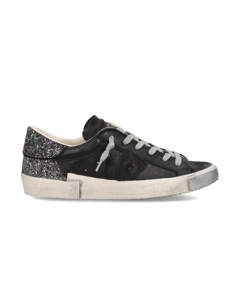 Sneakers Prsx Women with Glitter heel tab, Black Grey