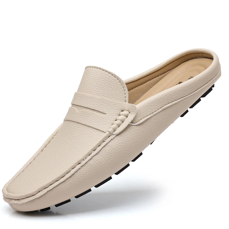 Ciabatte estive da uomo in pelle, modello slip-on.