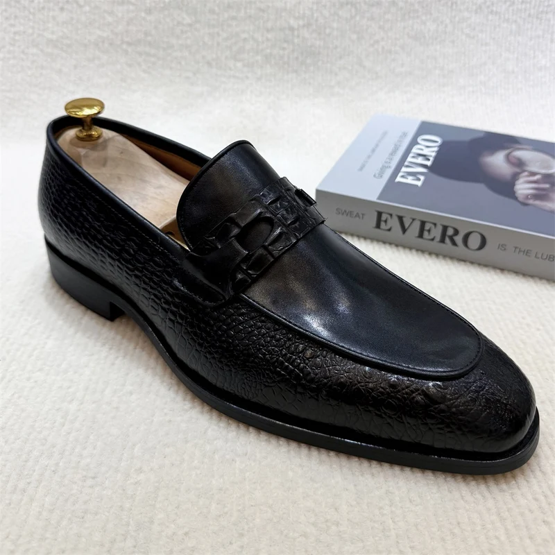 Scarpe eleganti in vera pelle con stampa coccodrillo, mocassini da matrimonio
