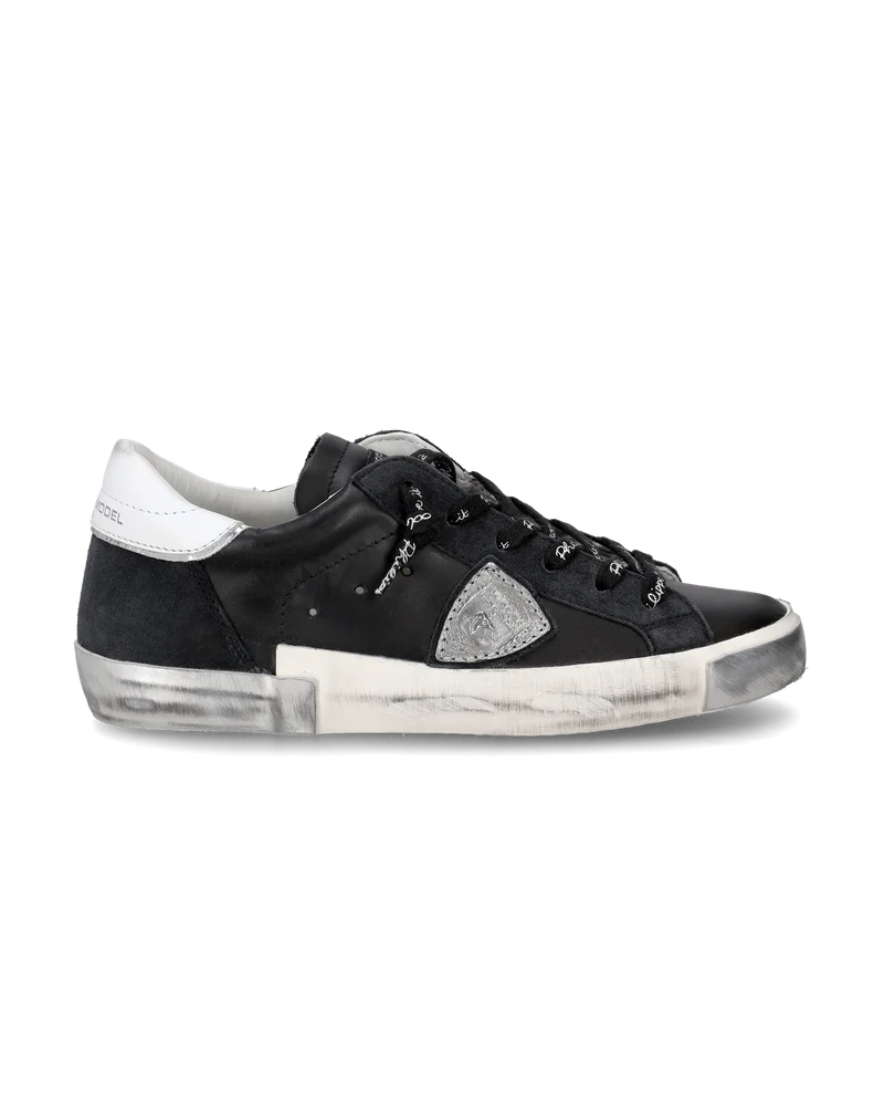 Women's Prsx Low-Top Sneakers in Leather, Black Silver
