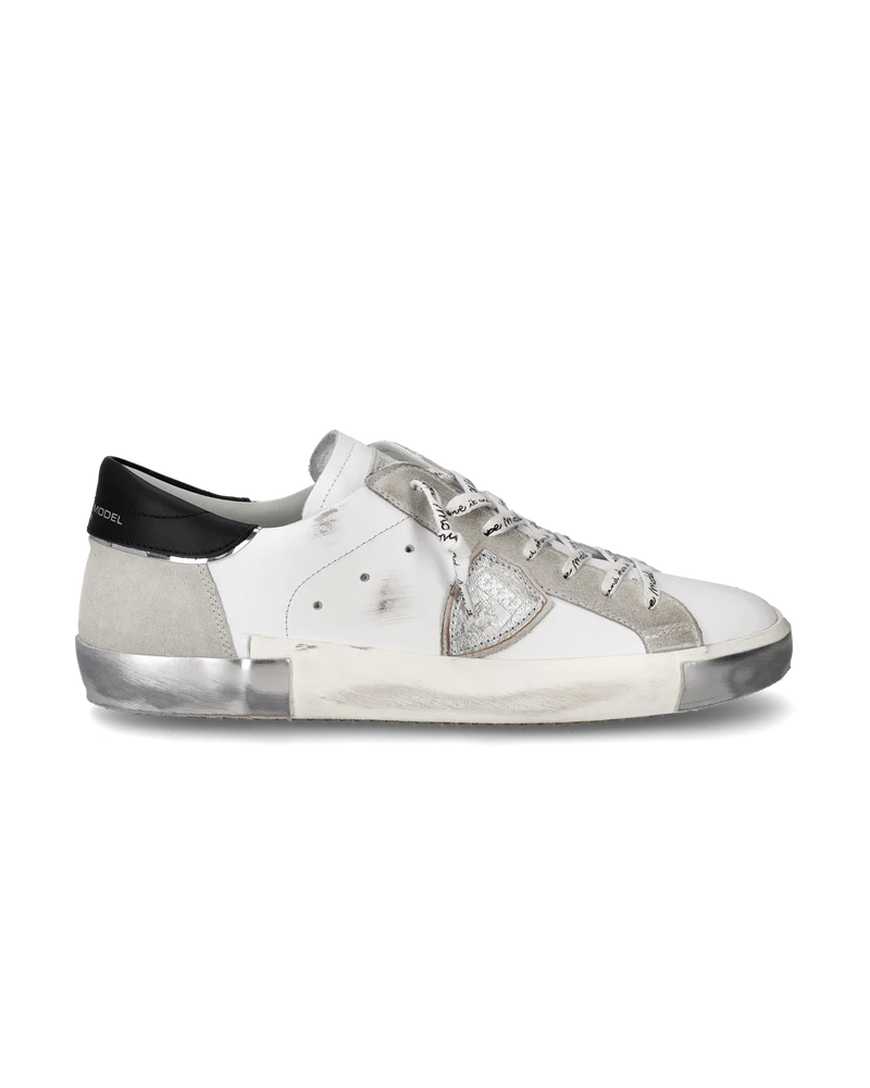 Men's Prsx Low-Top Sneakers in Leather, Silver White