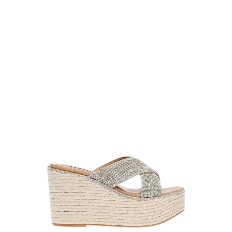 Ciabatte zeppa donna "Steve Madden" JELISA-R Collezione Primavera/Estate 2026 - Argento e beige