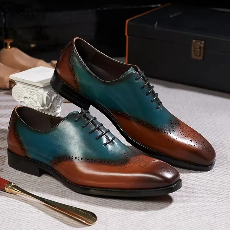 Scarpe eleganti da uomo stringate da ufficio fatte a mano in pelle di vitello