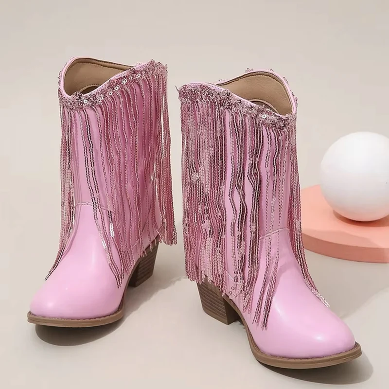 Stivaletti per bambini con nappe rosa eleganti della Gran Bretagna