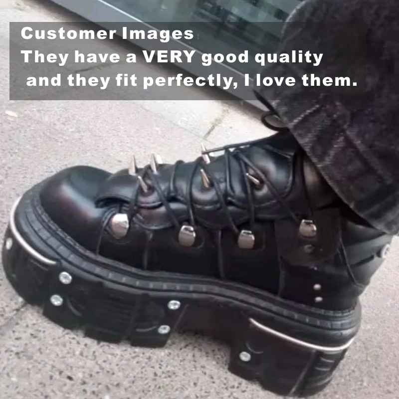 Stivaletti alla caviglia con plateau in metallo e rivetti punk da donna