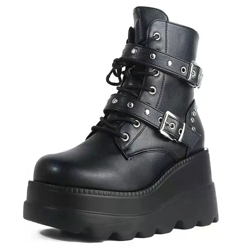 Stivaletti unisex in pelle sintetica con plateau e scarpe gotiche