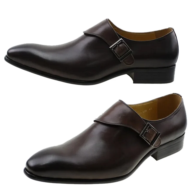 Scarpe brogue classiche con fibbia Monk Strap in vera pelle