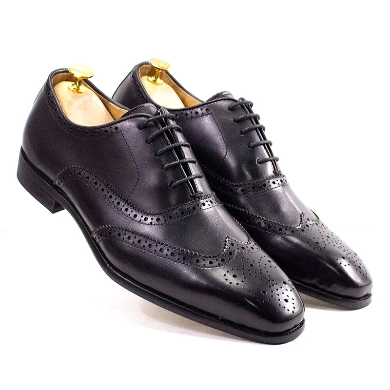 Scarpe Oxford Wingtip Viola da Uomo in Vera Pelle di Vitello