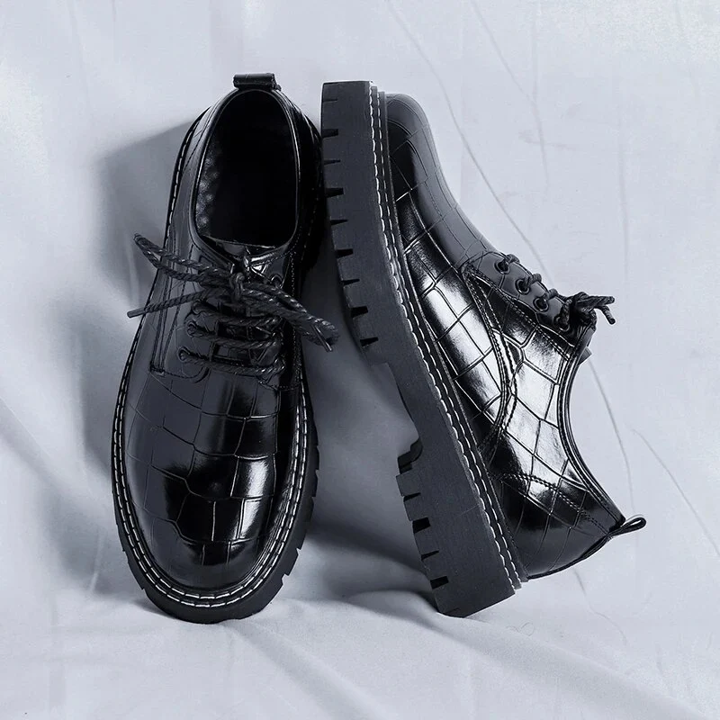Scarpe Oxford casual Modello coccodrillo quadrato in pelle nera