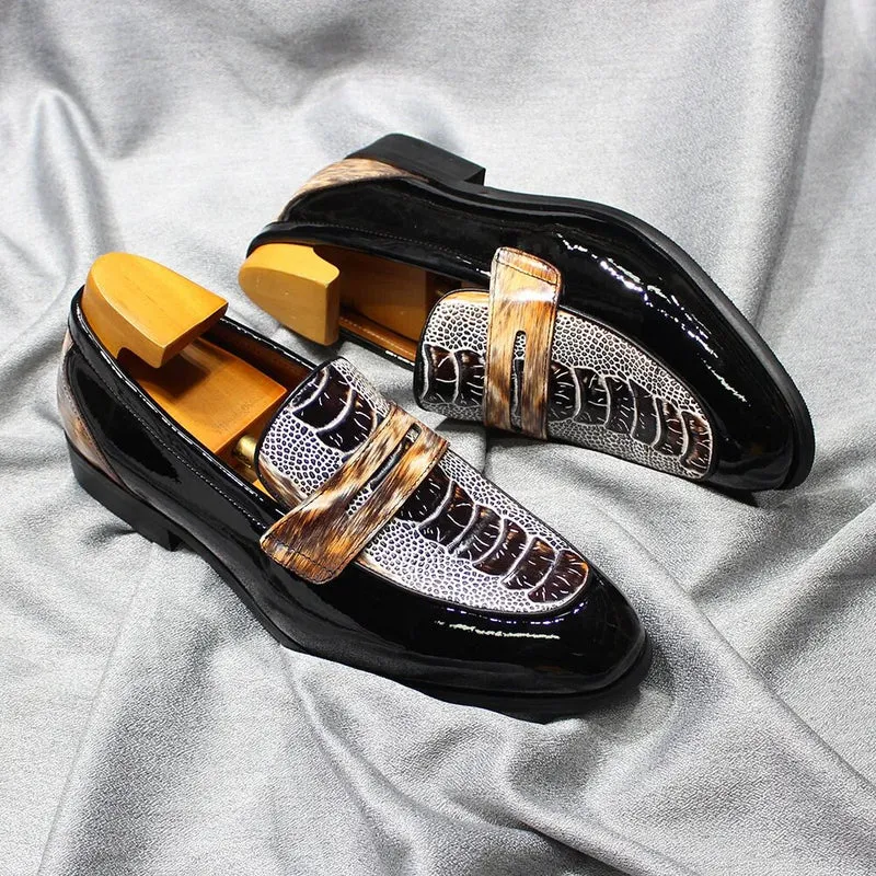 Mocassini slip-on in pelle verniciata con motivo coccodrillo