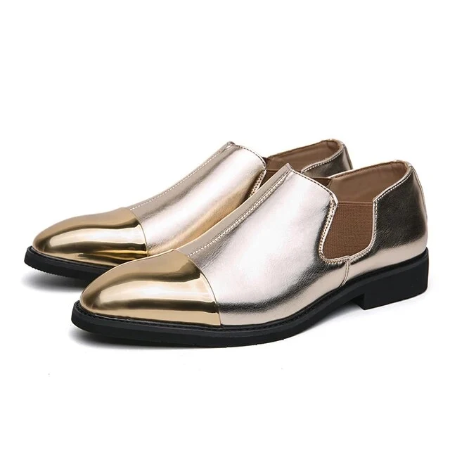Eleganti scarpe slip-on maschili in ecopelle dorata