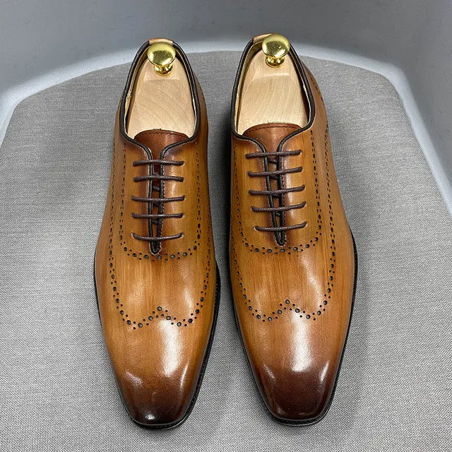 Scarpe Oxford da uomo con punta alari in vera pelle di vitello