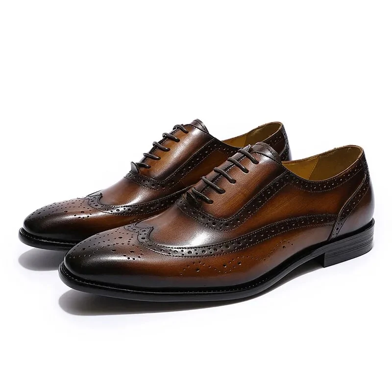Scarpe eleganti da uomo classiche stile Oxford brogue con punta ad ala
