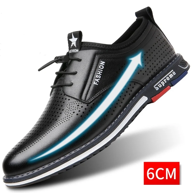 Scarpe casual in pelle con rialzo interno da 6 cm