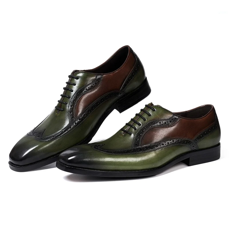 Scarpe classiche da uomo verdi in vera pelle