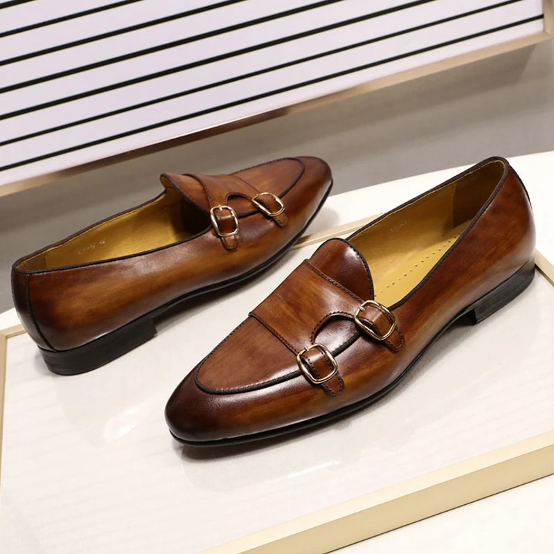 Mocassini da uomo in pelle Monk Strap