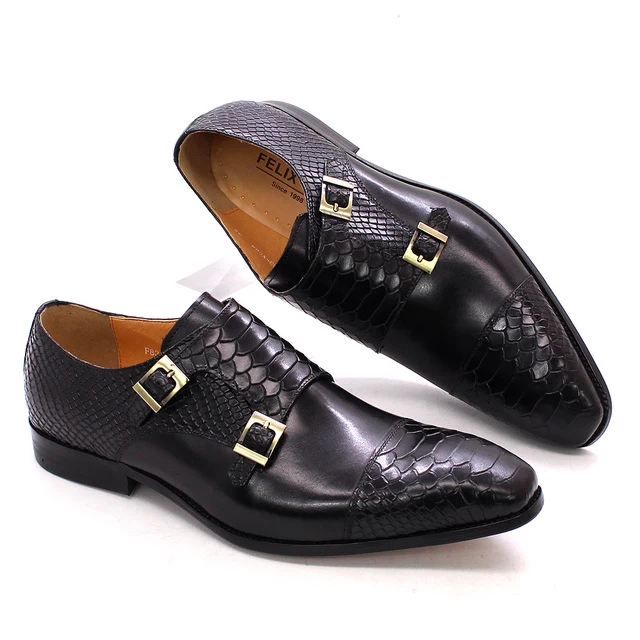Scarpe classiche da uomo con doppia fibbia Monk Strap in pelle