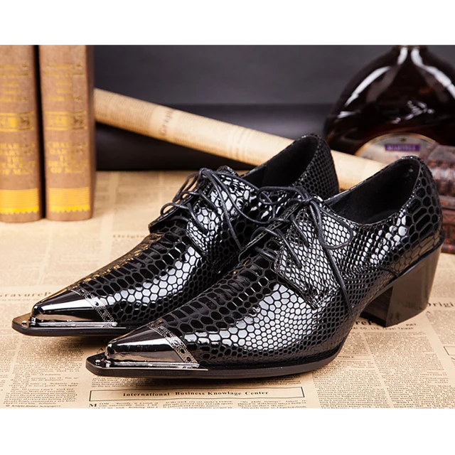 Scarpe formali in pelle bovina serpentina nera con tacco alto