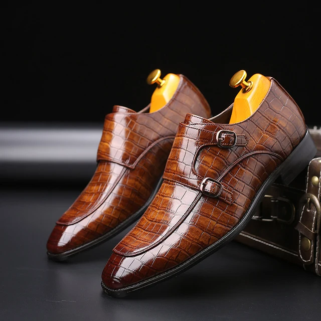 Scarpe da festa piatte da uomo d'affari con motivo a coccodrillo classico