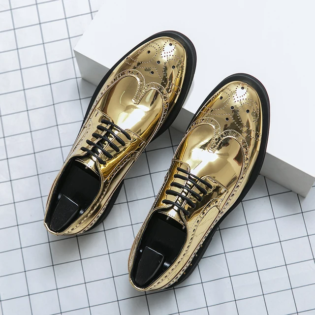Scarpe eleganti da uomo Scarpe brogue dorate da sposa stringate