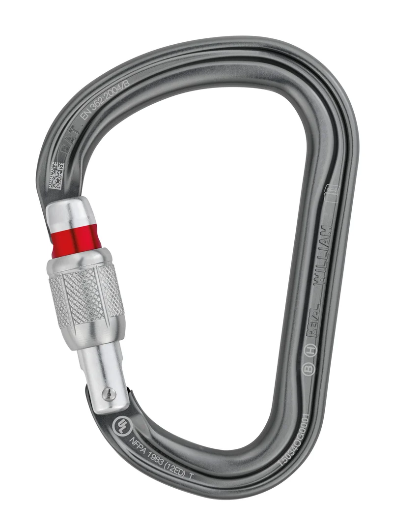 PETZL WILLIAM - Moschettone con ghiera di grande dimensione, di forma a pera per la sosta e l’assicurazione con il mezzo barcaiolo