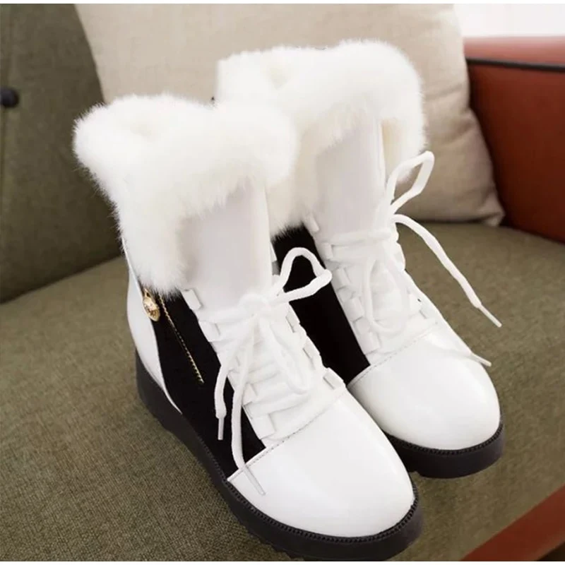 Stivaletti invernali da donna Scarpe stringate Donna Cerniera Colore misto Stivaletti rialzati da donna Peluche
