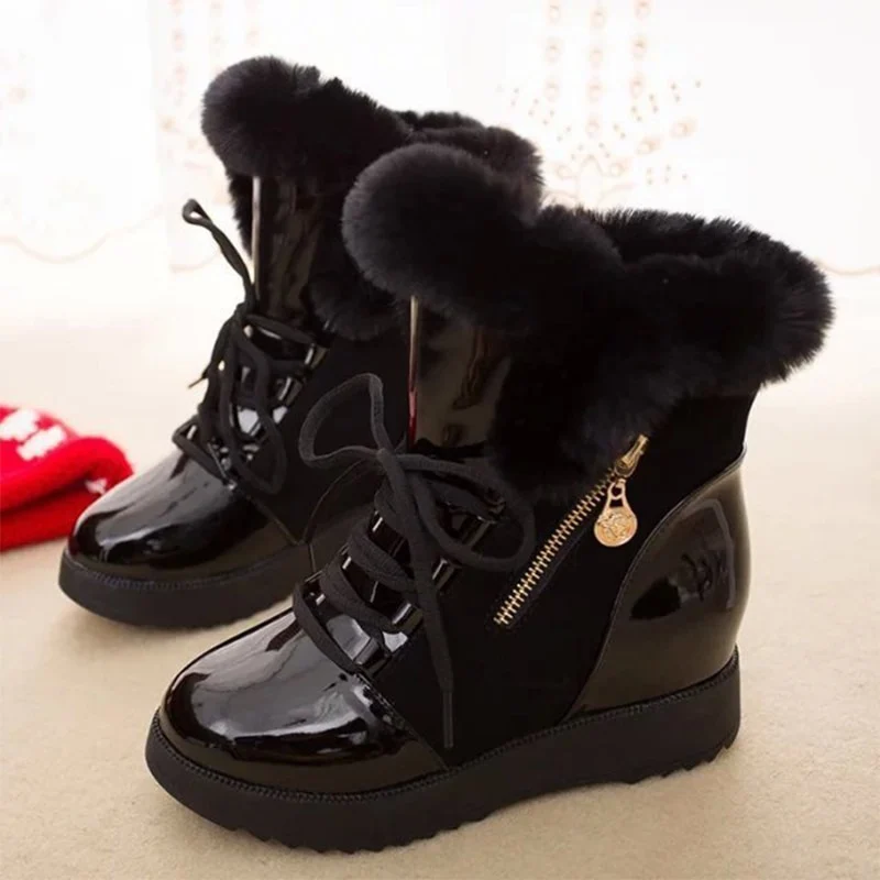 Stivaletti invernali da donna Scarpe stringate Donna Cerniera Colore misto Stivaletti rialzati da donna Peluche