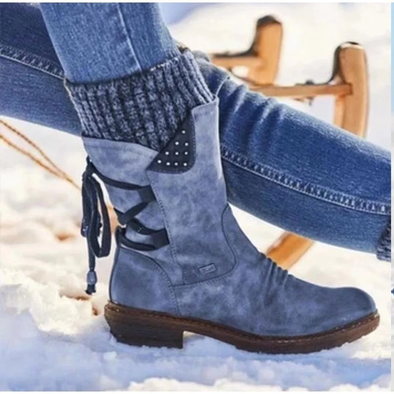 Stivali a metà polpaccio da donna Stivali invernali da donna con zip caldi Stivali da donna con plateau in pelle PU per donna