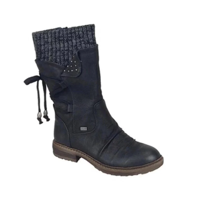 Stivali a metà polpaccio da donna Stivali invernali da donna con zip caldi Stivali da donna con plateau in pelle PU per donna
